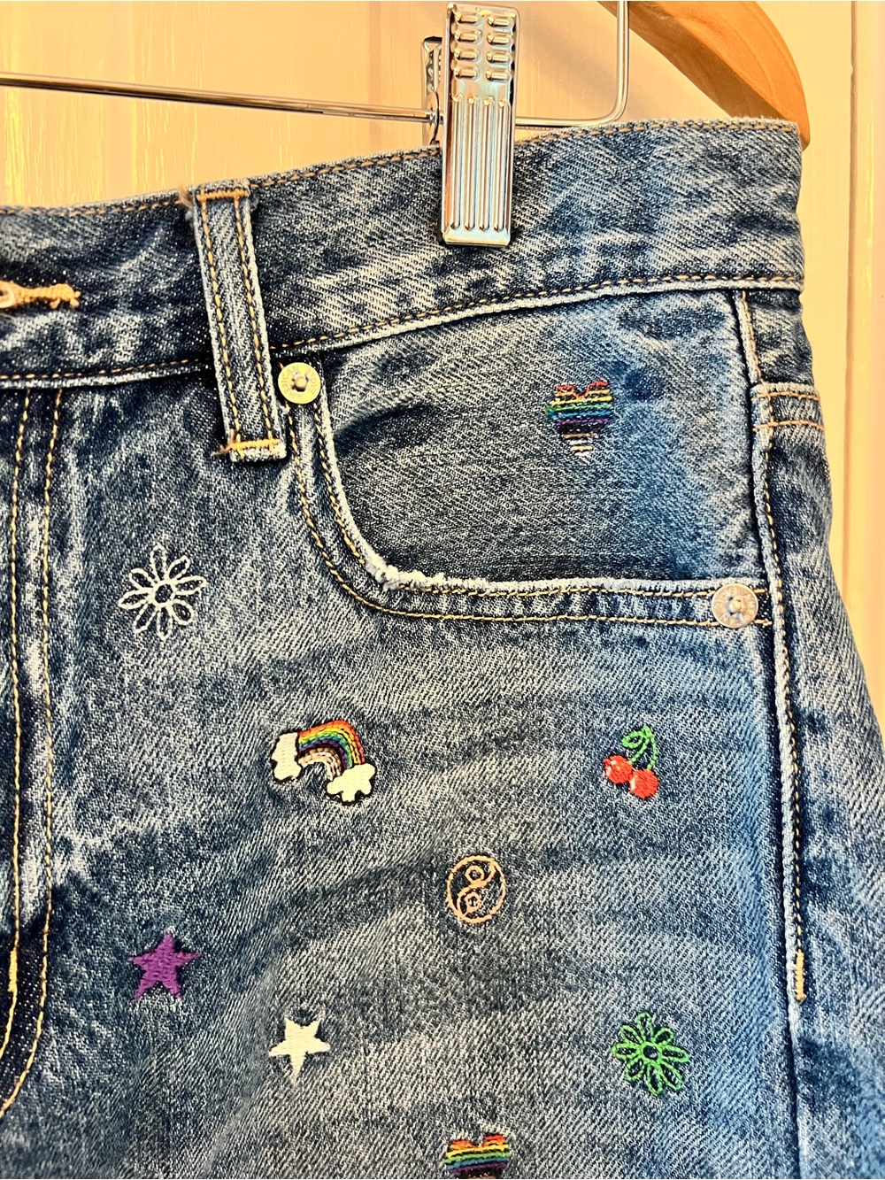 NWT American Eagle Boyfriend Embroidered High-Rise Women's Denim Shorts, Size 8 - Picture 7 of 14